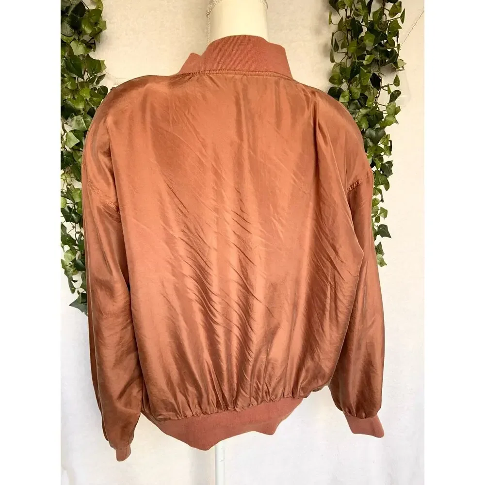 Vintage 100% Silk Louise Paris Brown Wind Breaker Women's Medium - Picture 6 of 8